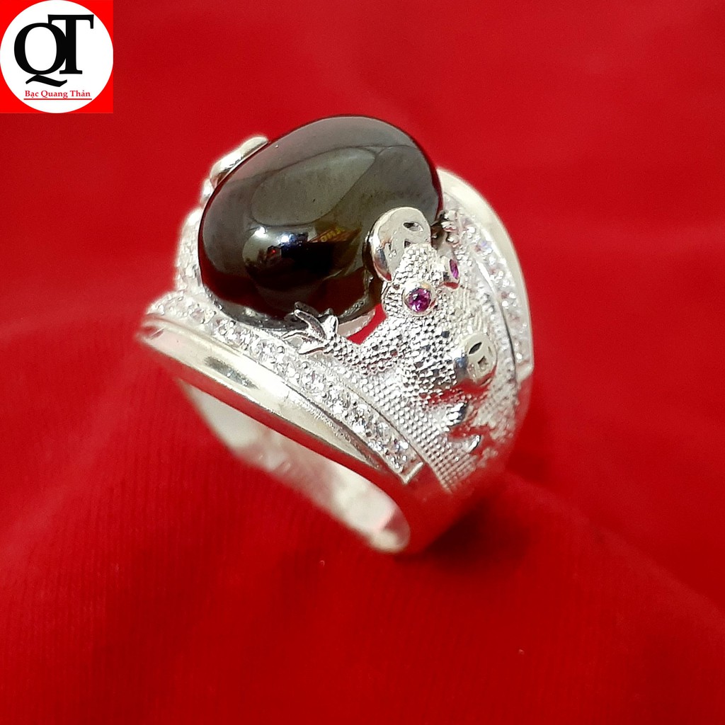 Nhẫn nam Bạc Quang Thản, Nhẫn nam cóc ngậm kim tiền  100% bạc ta đá hinhd ovan có nhiều màu lựa chọn - QTNA13 (BẠC)