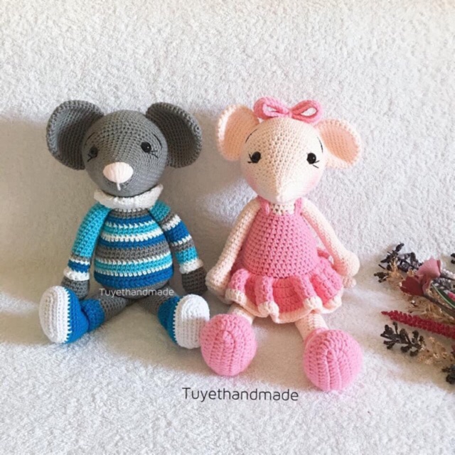 Chuột trai, gái móc len handmade - Thú nhồi bông handmade