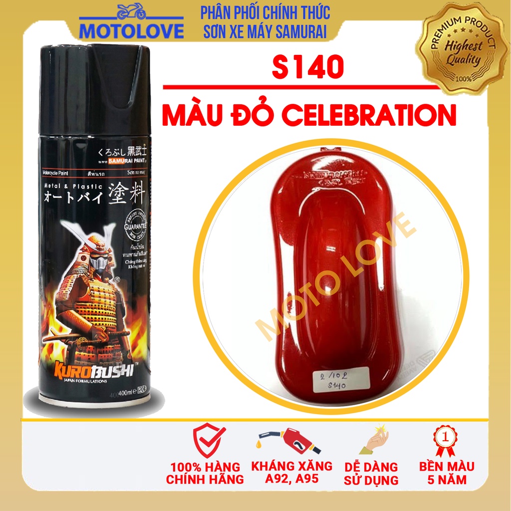 Sơn samurai đỏ celebration S140* - chai sơn xịt chuyên dụng nhập khẩu từ Malaysia.