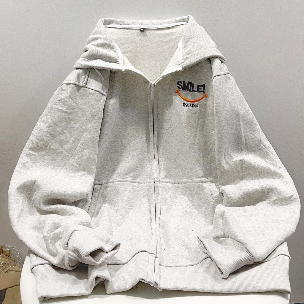 [Mã SKAMFSW175 giảm 10K đơn 50K] Áo Khoác Nỉ Kéo Khóa Dáng Rộng Smile Unisex