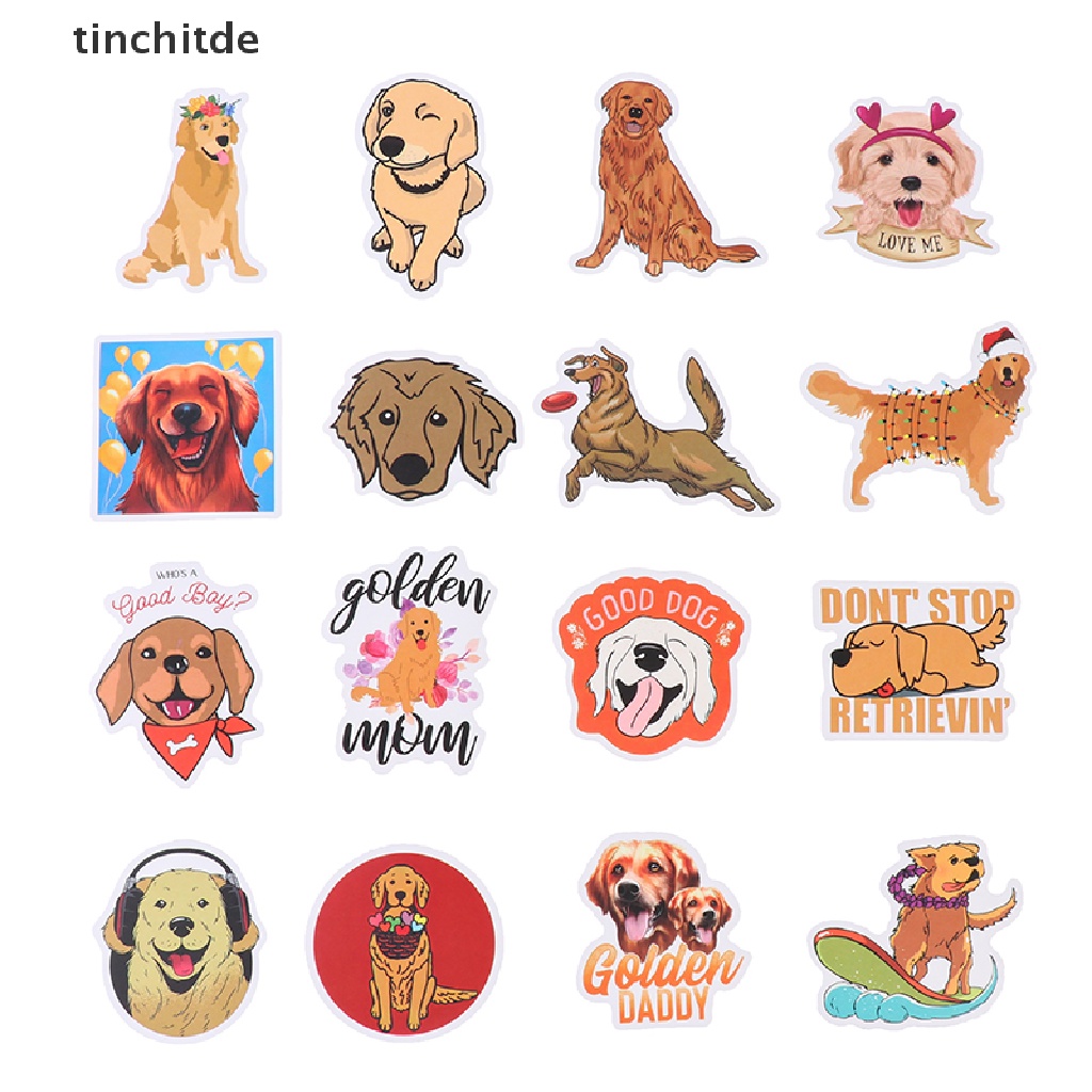 Set 50 Miếng Dán Hình Chú Chó Màu Vàng Dễ Thương Dùng Trang Trí Vali / Laptop DIY