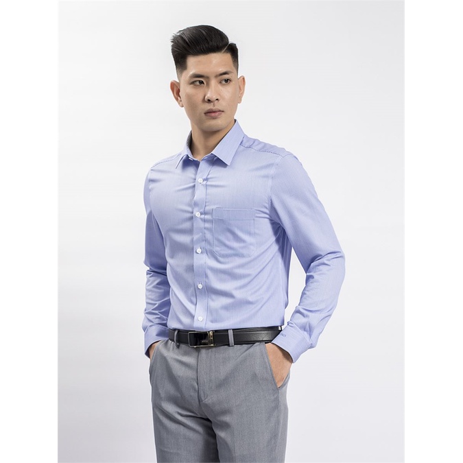 Áo sơ mi nam dài tay Aristino ALS53908 phom regular fit kẻ sọc xoăn tăm