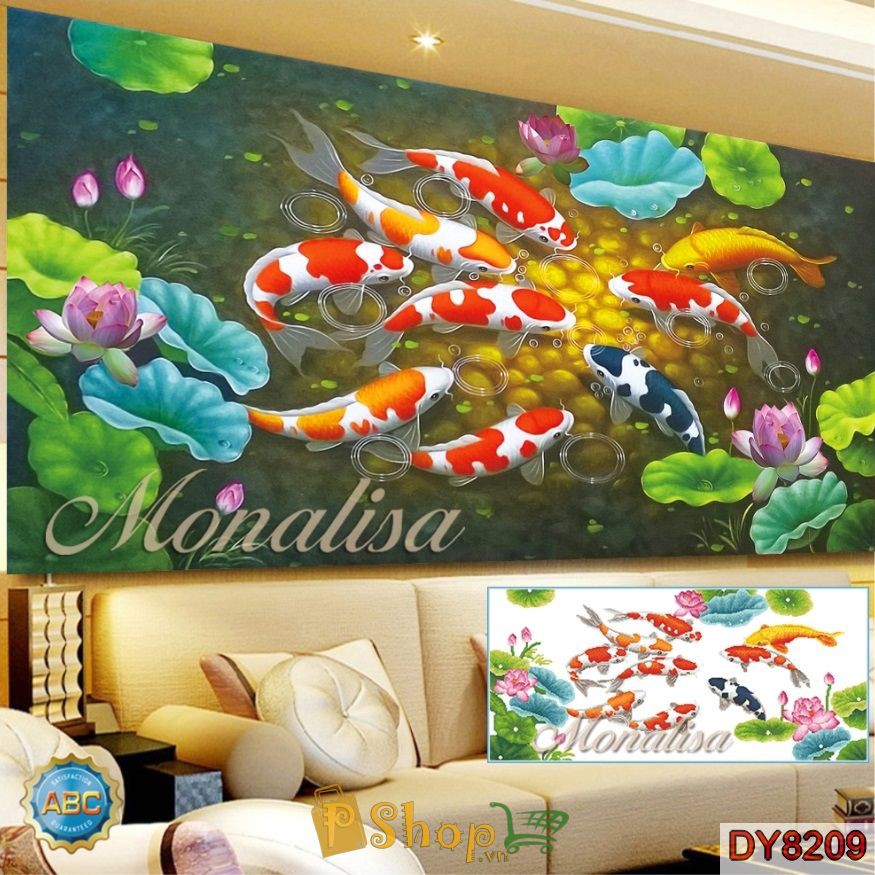 Tranh đính đá Cửu ngư quần tụ - DY8209 (160x70 cm)