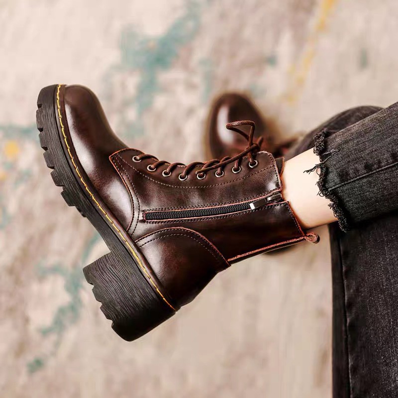 Combat boots - Boots da bò nữ phong cách vintage, retro