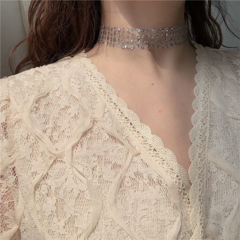 Vòng Cổ Choker Đính Kim Sa Lấp Lánh Thời Trang Cho Nữ