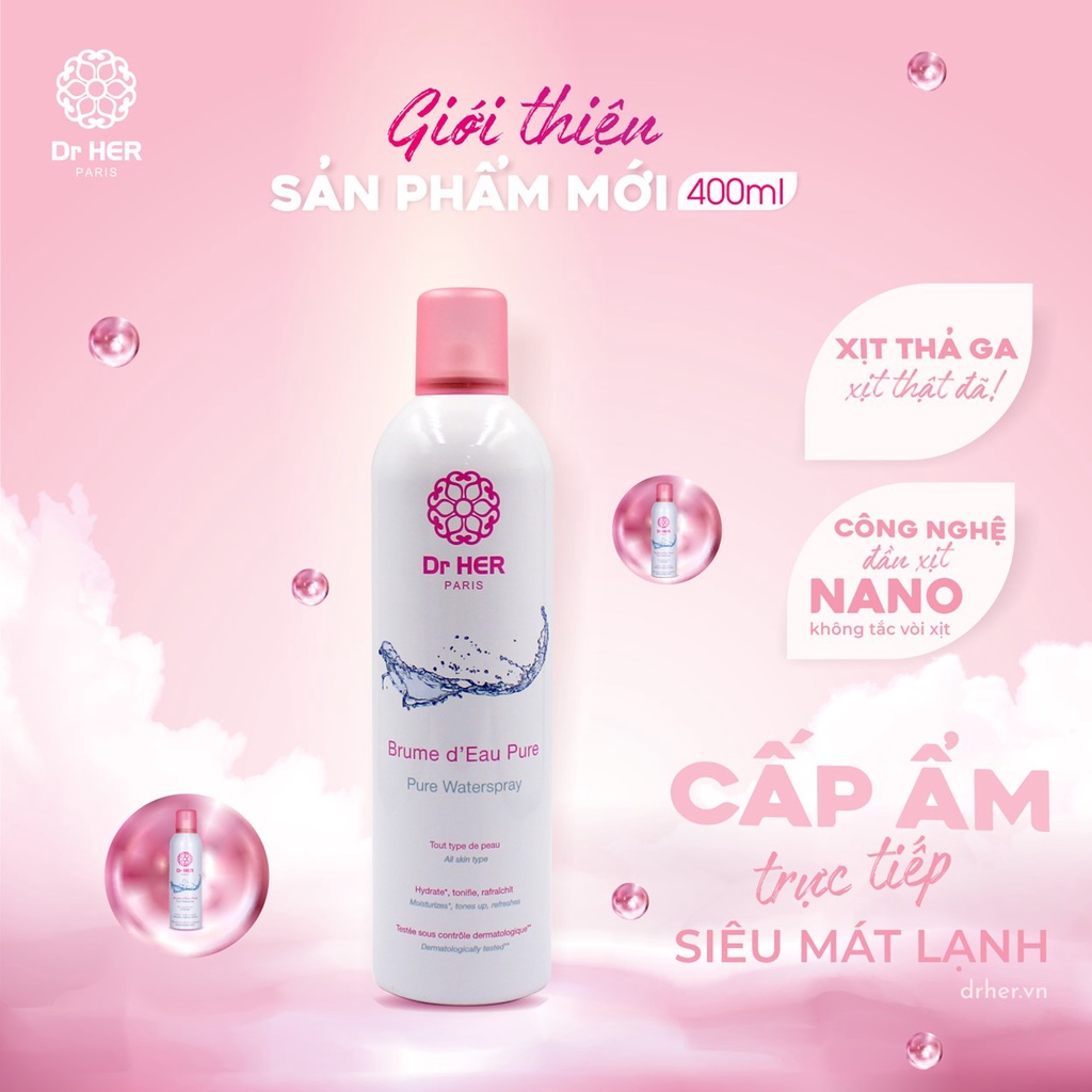 Xịt Khoáng cấp ẩm, làm dịu mát da Dr Her Paris (150ml/400ml)