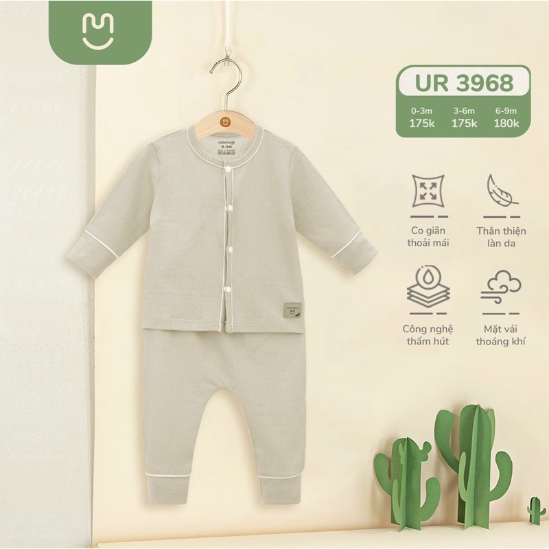 Quần áo sơ sinh dài tay cúc giữa Ualarogo 0-9 tháng vải cotton thấm hút giữ ấm thu đông 3968, Suzy baby