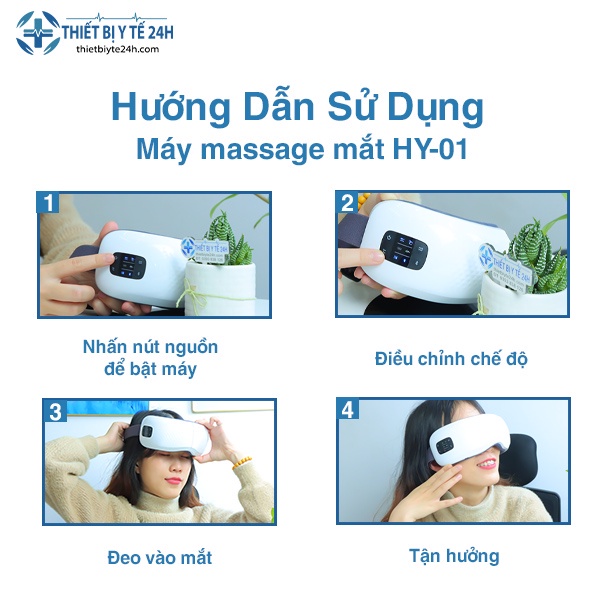 Máy Massage Mắt - Hỗ Trợ Giảm Đau Mỏi Mắt, Xoa Bóp Thư Giãn Đôi Mắt, 5 Chế Độ Đa Dạng, 3 Túi Khí Masssage, Chất Liệu ABS