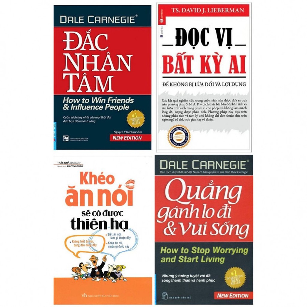 Sách - Combo Đắc nhân tâm, đọc vị bất kỳ ai, quẳng gánh lo đi & vui sống, khéo ăn nói