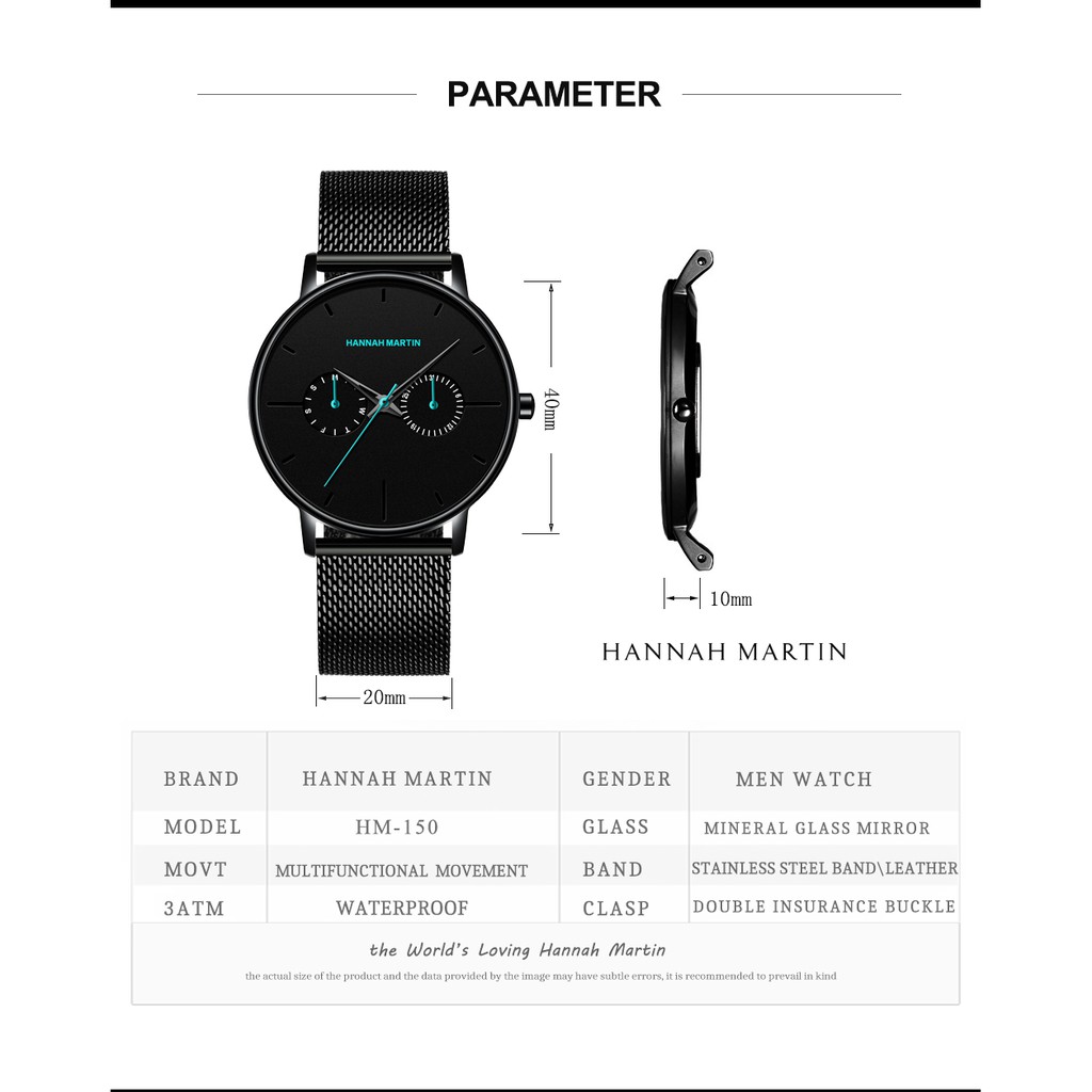 Đồng hồ nam HANNAH MARTIN chính hãng - model 150PH - chống nước tốt - bảo hành 1 n | BigBuy360 - bigbuy360.vn