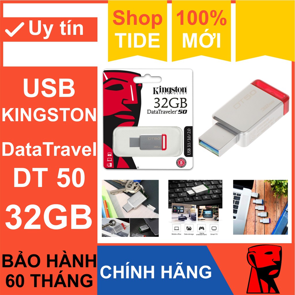 USB Kingston DT50/ 32GB  – Vỏ thép nguyên khối – CHÍNH HÃNG – BH 5 năm