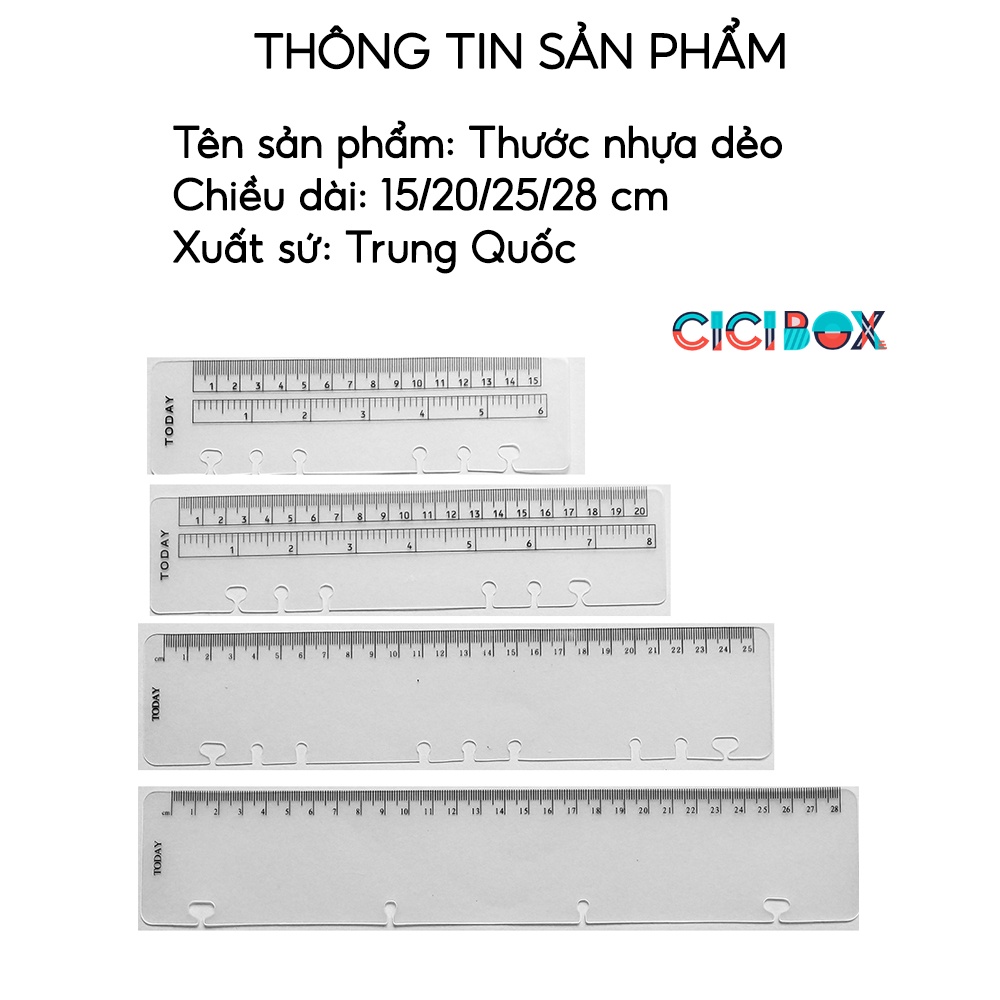 Thước nhựa dẻo phụ kiện cho sổ còng, sổ planner, bullet journal nhiều size CICIBOX