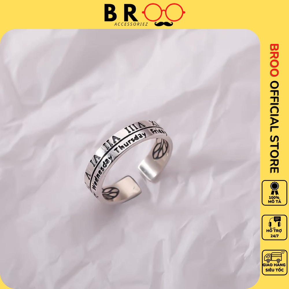 Nhẫn unisex họa tiết la mã cho nam nữ, nhẫn cặp đôi mạ bạc 925 - BROO official