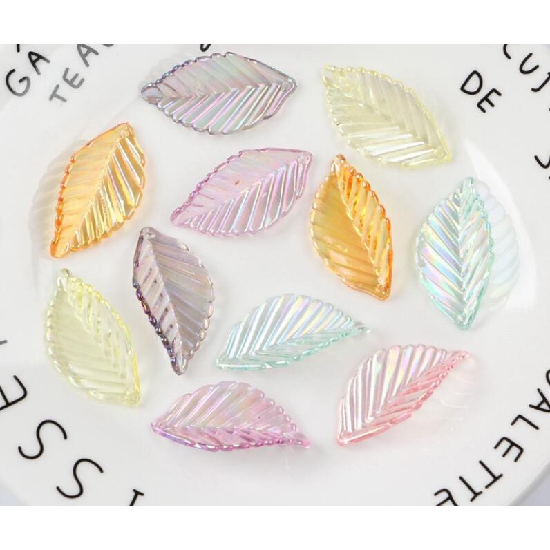 Thời Trang Set 35 Hạt Cườm Hình Chiếc Lá Nhiều Màu Sắc Bằng acrylic Kích Thước 18 X 31Mm Dùng Làm Trang Sức diy