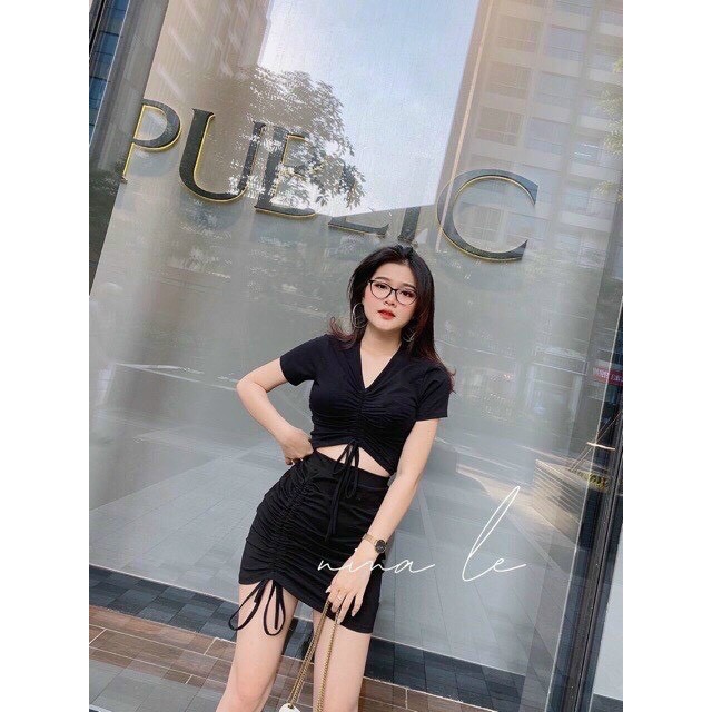 set xinh áo rút dây ngực chân váy rút có lót trong xinh chất bz mềm