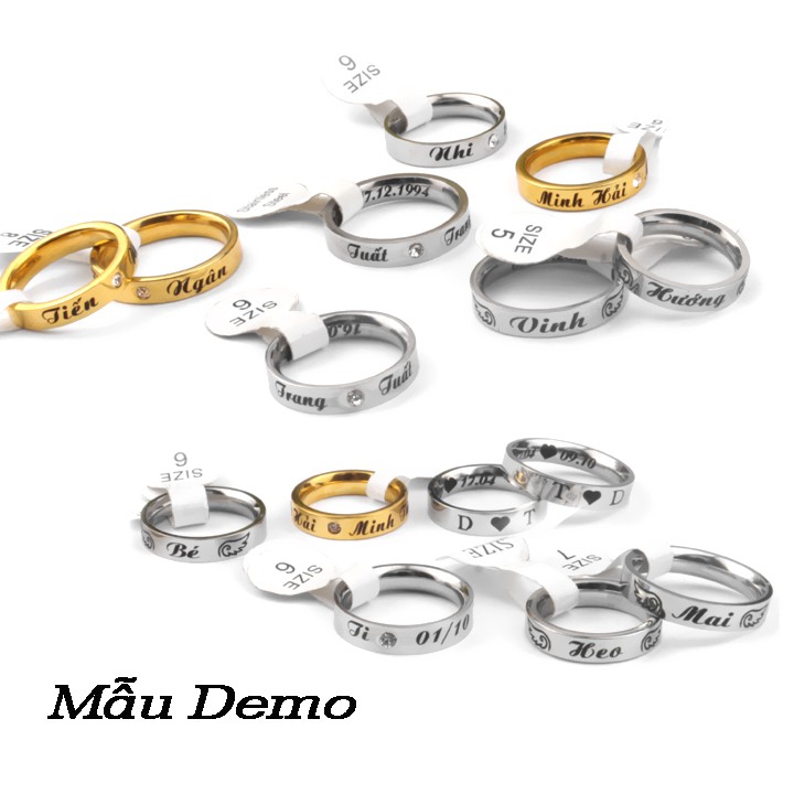 NHẪN INOX CẶP ĐÔI TÌNH NHẪN CHẠM KHẮC TÊN THEO YÊU CẦU - độc đáo, không đen, không gỉ