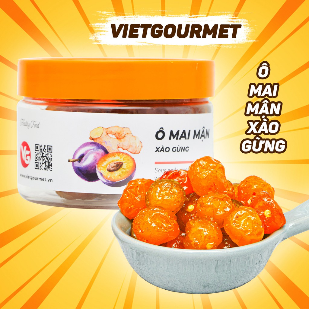 Ô mai mận xào gừng VIETGOURMET, ô mai vị chua ngọt đặc sản Hà Nội hộp 200gr, quà tặng ăn vặt