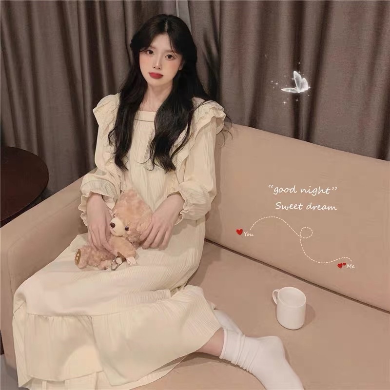 [MẪU HOT] Váy ngủ cao cấp siêu xinh mùa đông tay dài chất thun tơ sữa co giãn 4 chiều from rộng chất đẹp nhiều size