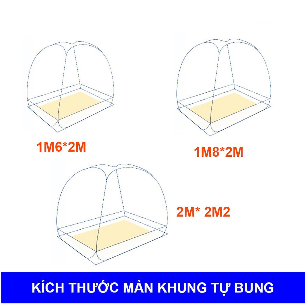 Màn chụp tự bung đỉnh vuông - Mẫu mùng chụp tự bung có viền chân chống muỗi tuyệt đối