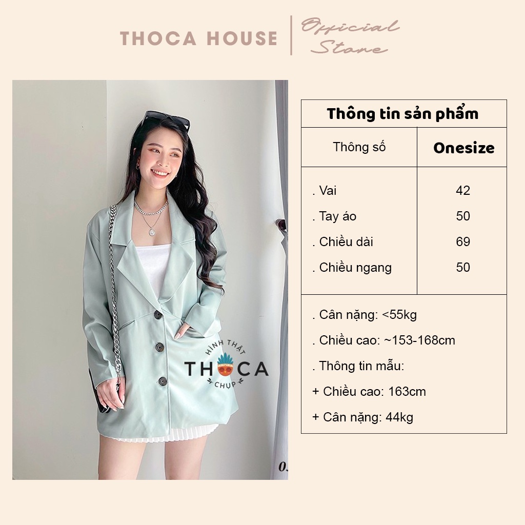 Áo blazer nữ khoác vest 2 lớp dáng dài kiểu túi mổ đen, xanh, nude THOCA HOUSE dễ phối đồ, trẻ trung, hiện đại