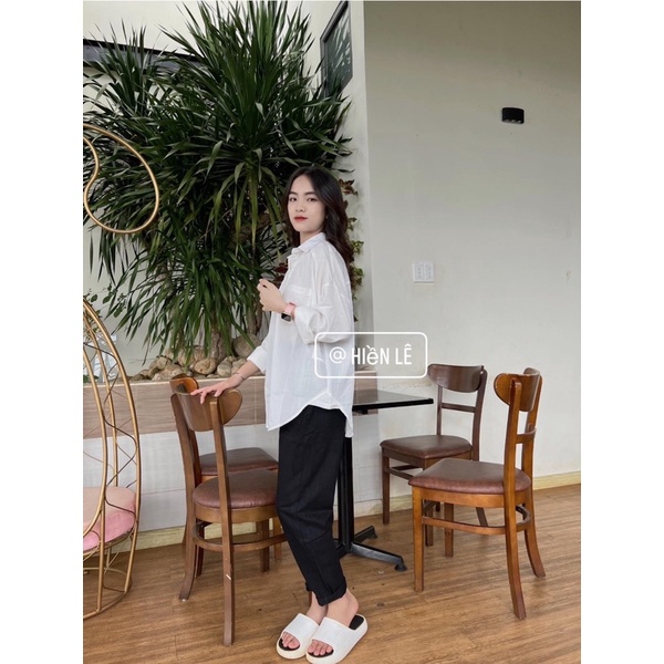 Set baggy jeans trơn xanh + sơ mi tay dài 1 túi