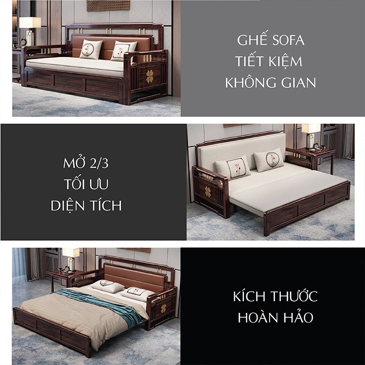 Giường Sofa Gỗ, Sofa Thông Minh, Ghế Sofa Gấp Gọn Khung Thép Cao Cấp KT 1,68m x 1,95m