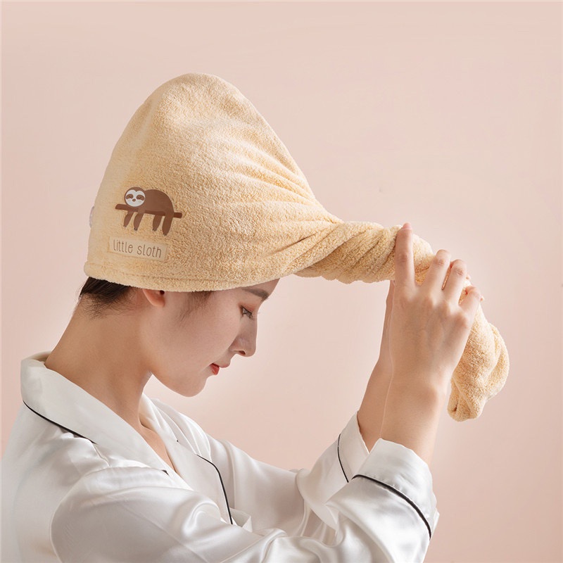 Khăn gội đầu, quấn đầu loại dày - Khăn quấn ủ lau khô tóc mẫu hoạt hình 25*65cm