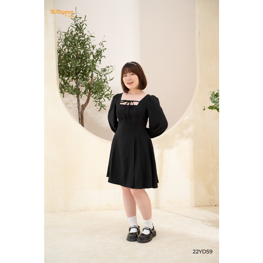 Đầm dáng xòe xếp ly cổ vuông BIGSIZE (55kg đến 95kg) - 22YD59 - BU Bigsize Young