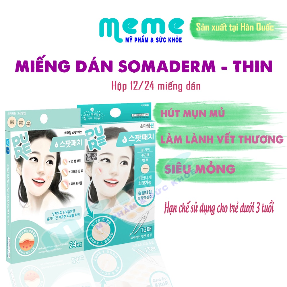 Miếng dán hút mụn, miếng dán mụn nhanh lành vết thương Somaderm 12 miếng/24 miếng