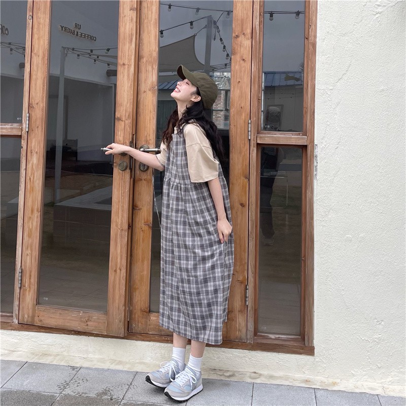 Đầm Maxi dây Dễ thương Kẻ sọc caro Form rộng Mùa Hè Ulzzang Hàn Quốc Váy Midi dài Cute Tiểu thư Thời trang | BigBuy360 - bigbuy360.vn