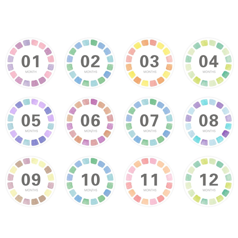 Bộ 12 Sticker Đánh Dấu Cột Mốc Phát Triển Theo Tháng Làm Phụ Kiện Chụp Ảnh Cho Bé