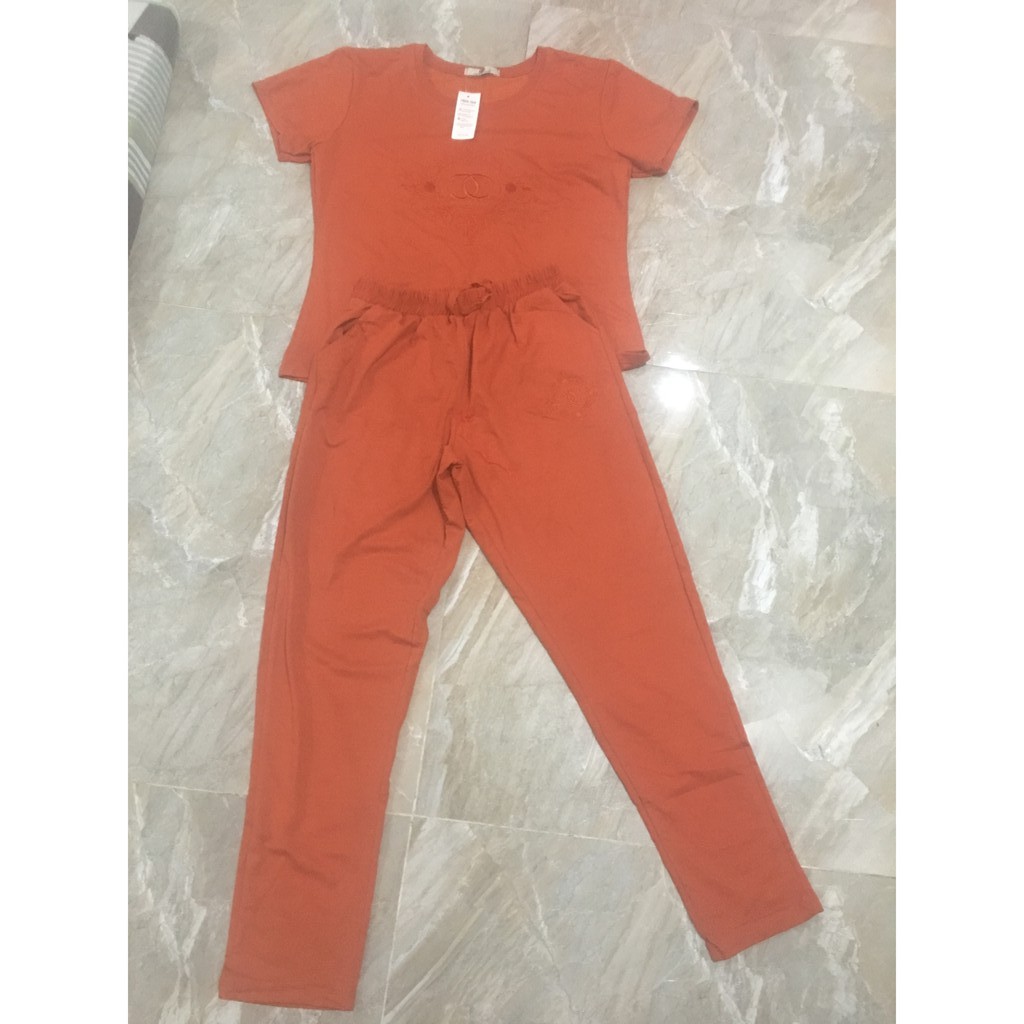 SET ĐỒ BỘ THUN DA CÁ THÊU CHỮ CHANL CAO CẤP