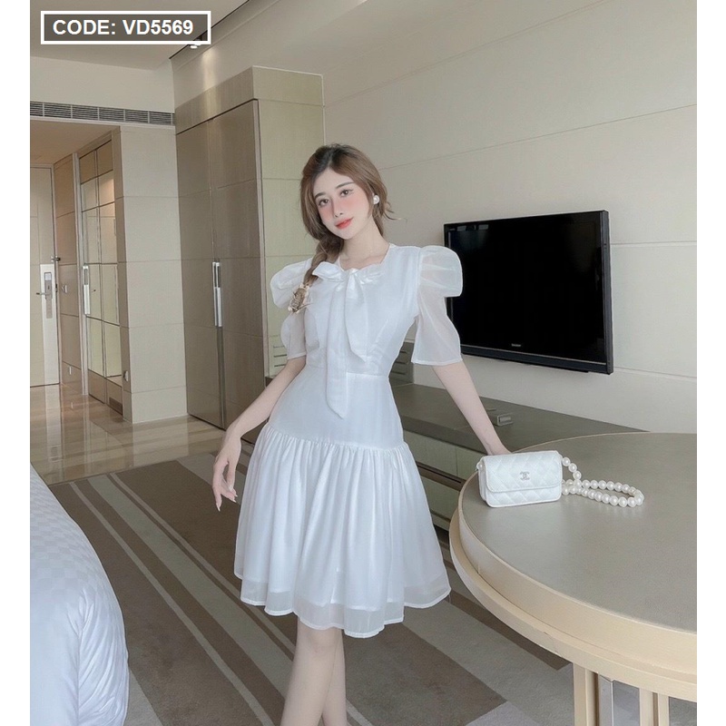 [HCM – hàng cao cấp] Mẫu đầm nữ đẹp Baby doll nơ cổ nút ngực. Freeship toàn quốc. | BigBuy360 - bigbuy360.vn