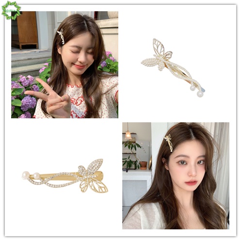 Kẹp tóc hình bướm đính ngọc trai giả phong cách Hàn Quốc thanh lịch cho nữ