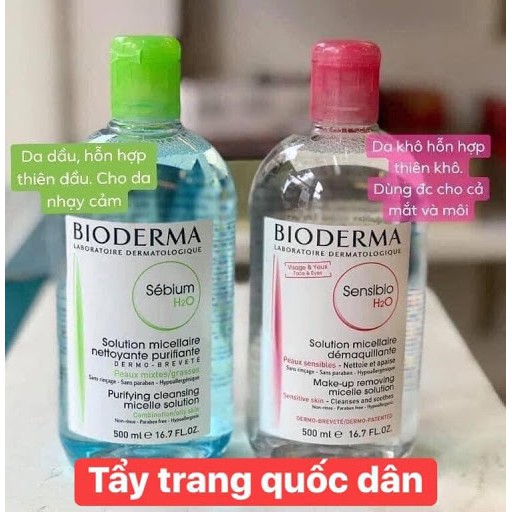 [Sale Shop mới] Nước Tẩy Trang Bioderma Pháp H2O Xanh - Hồng 500ML