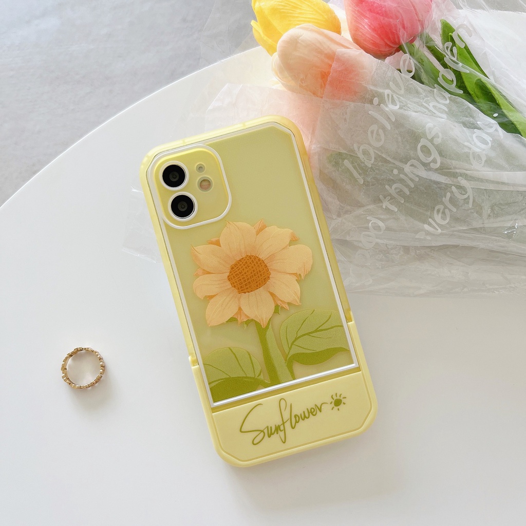 Ốp Điện Thoại Nắp Gập Trong Suốt Chống Rơi Họa Tiết Hoa Hướng Dương Cho Iphone 7 8 Plus X XR XS 11 12 13 14 Pro Max