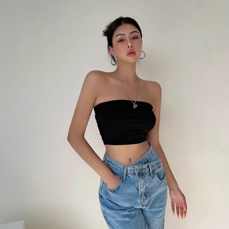 Áo ống croptop nữ Luala kiểu ôm sexy chất thun cotton, quây ngang màu trơn mặc trong vest/sơmi, quay thun ngực đơn giản