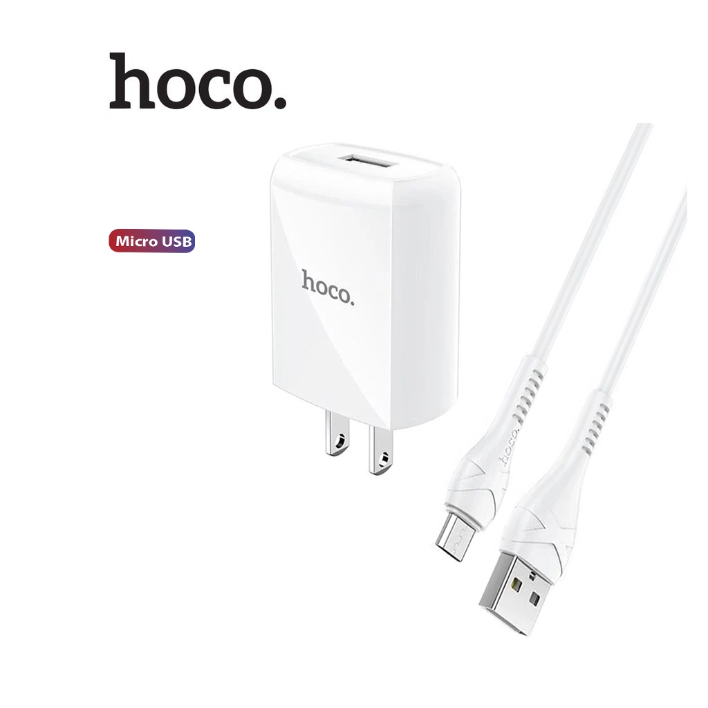 Combo củ và dây 2.4A DC13 Micro Hoco chân dẹt tiêu chuẩn trang bi 1 cổng USB