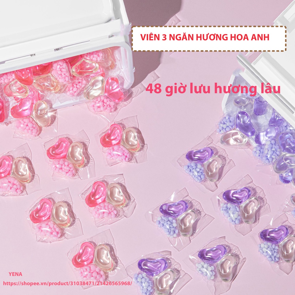 Viên giặt  quần áo 3 in 1 ba ngăn hương thơm lâu loại khuẩn và mạt, viên giặt  1 viên nặng 10g và 16g