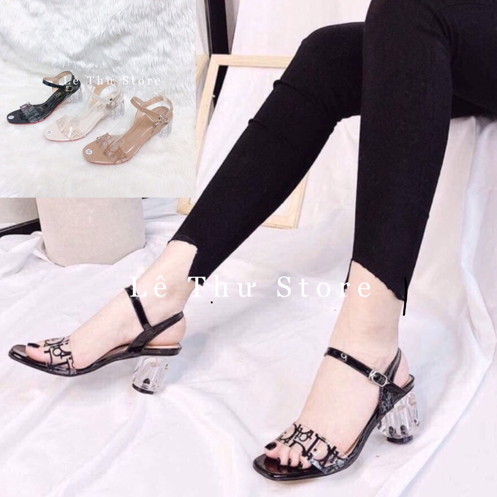 Giày cao gót 6 phân meka họa tiết chữ LT (SD053)