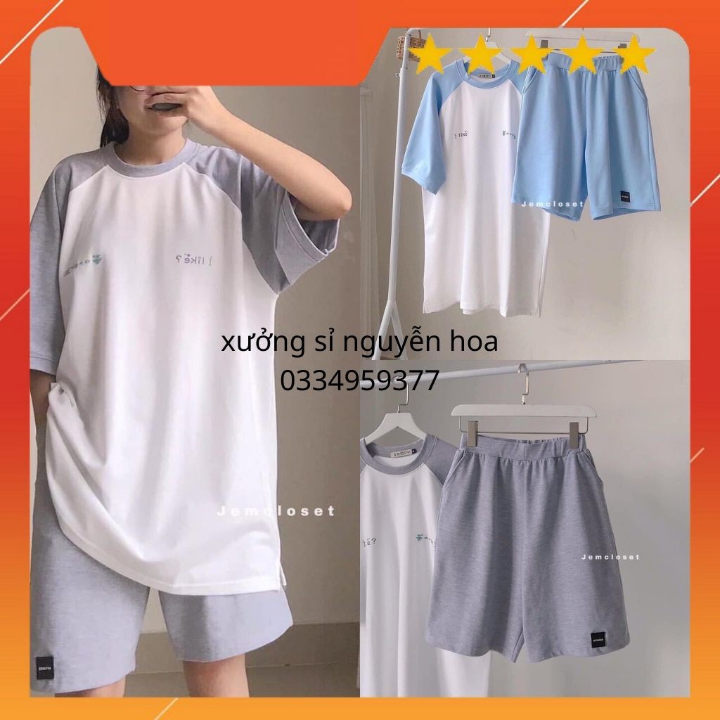 Bộ phối màu tay in chữ hàn quốc trẻ trung 3 màu xanh/xám/đen (kèm video/ảnh thật) Xưởng Sỉ Nguyễn Hoa