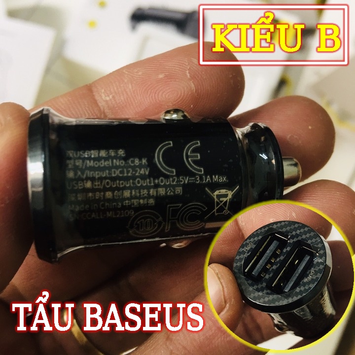 Tẩu sạc nhanh Baseus 3.1A 2 cổng USB dùng trong xe ô tô