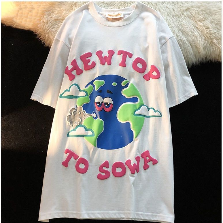 Áo Thun COZOK Tay Ngắn Dáng Rộng In Họa Tiết Thời Trang Retro Hong Kong