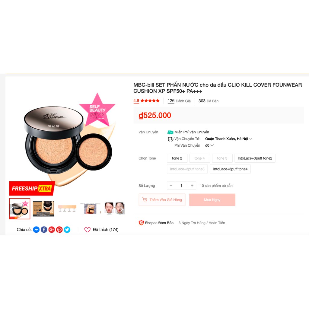 MBC SET PHẤN NƯỚC 2 lõi CLIO KILL COVER FOUNWEAR CUSHION XP SPF50+ PA+++ cho da dầu, hỗn hợp | BigBuy360 - bigbuy360.vn