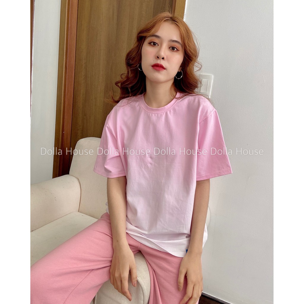 Áo Thun Oversize Màu Ombre hồng pastel phối Quần Thun ống rộng ( Ảnh Thật ) DollaHouse