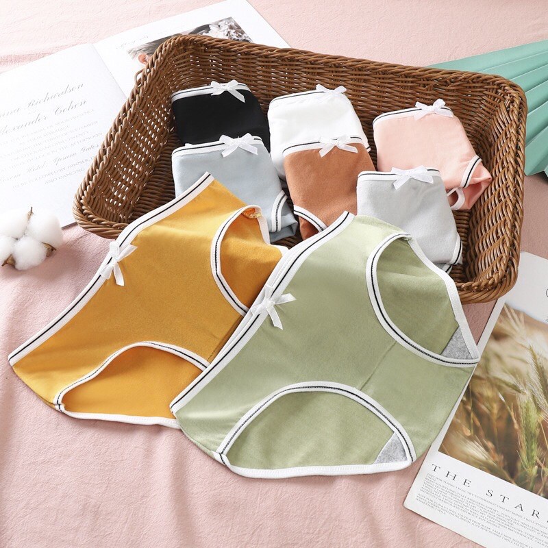 Quần lót nữ cotton, quần chip nữ kháng khuẩn viền kẻ đính nơ xinh xắn Luly Shine Q47