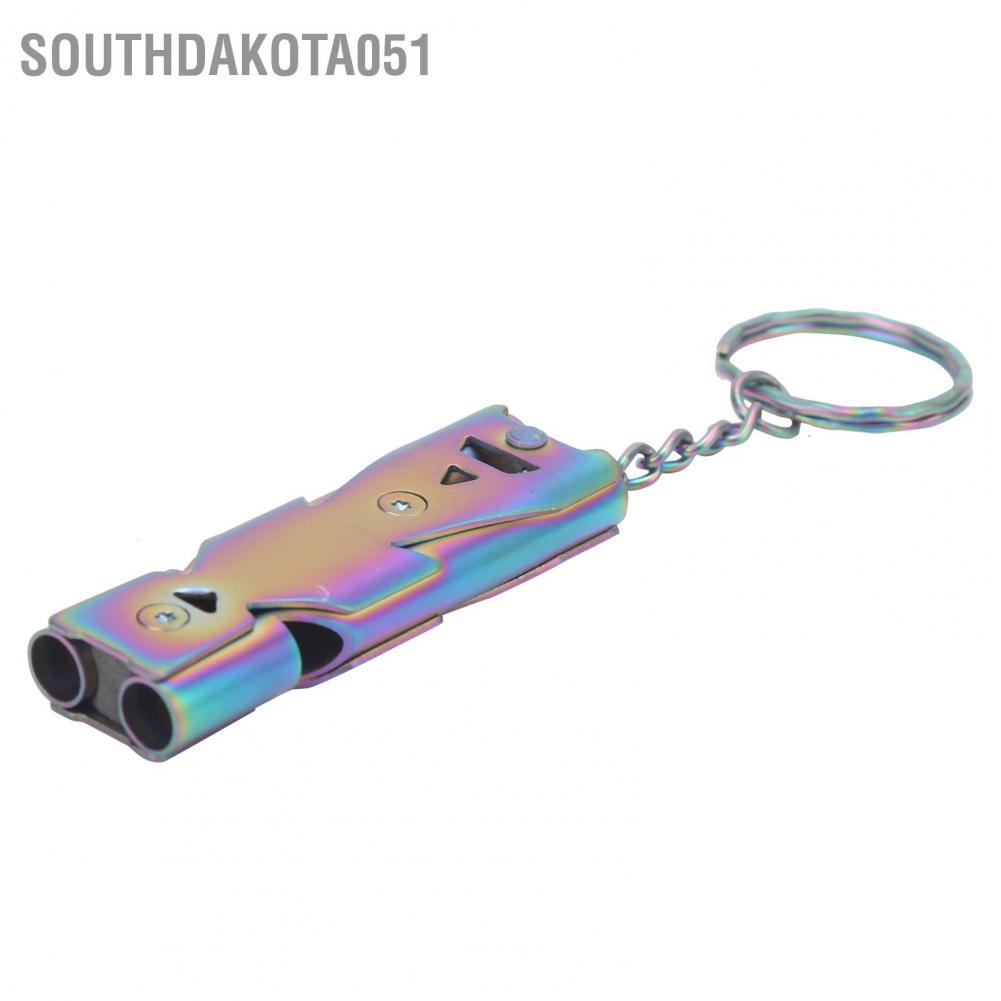 Southdakota051 Outdoor Survival Whistle with Keychain Stainless Steel Double Tubes Safety
