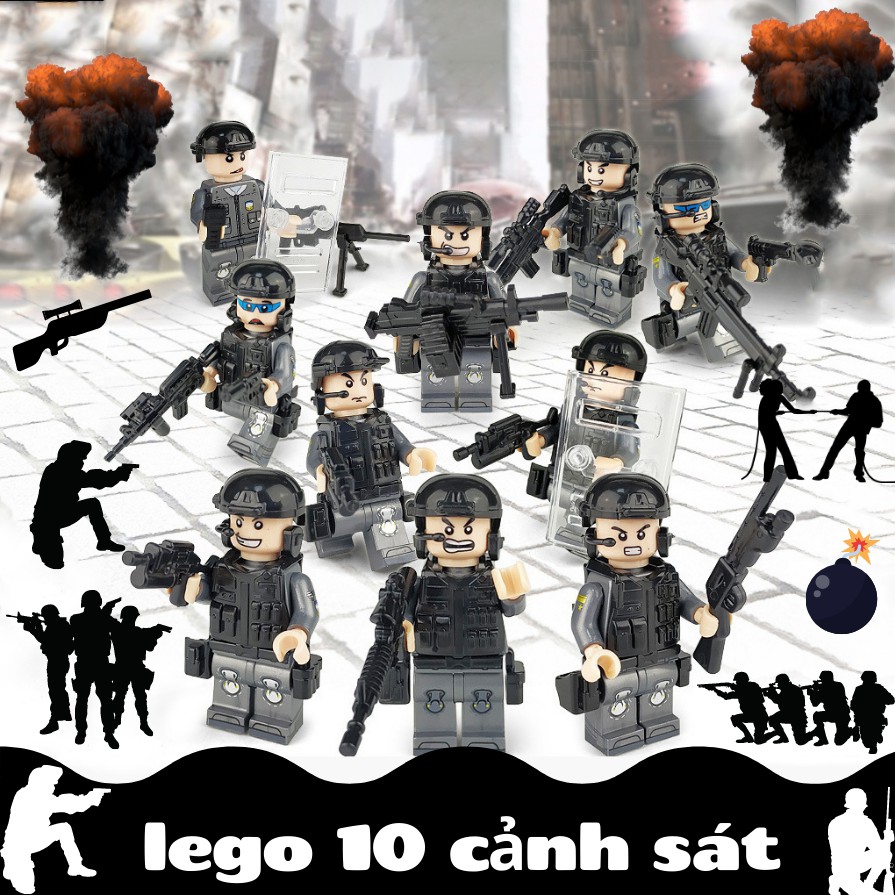 [Mã ICBBACK1219 hoàn 20K xu đơn 0Đ] Đồ chơi Lego Cảnh Sát SWAT 10 Lego quân đội