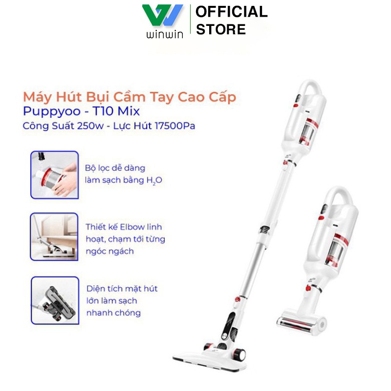 Máy hút bụi cầm tay Puppyoo T10 Mix, lực hút cực mạnh 17500Pa, thiết kế hiện đại Elbow