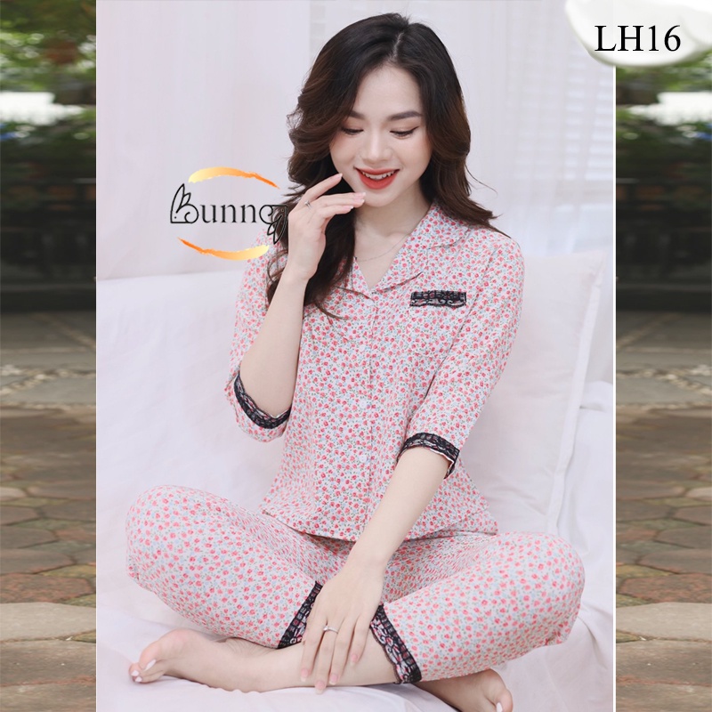 QUẦN ÁO NỮ MẶC NHÀ [BUNNY] CHẤT LIỆU LỤA HÀN MẪU TAY LỠ QUẦN DÀI HỌA TIẾT HOA NHÍ